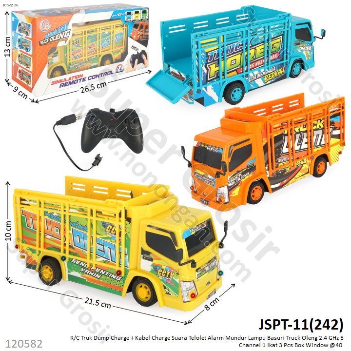 R/C Truk Dump Charge + Kabel Charge Suara Telolet Alarm Mundur Lampu Basuri Truck Oleng 2.4 GHz 5 Channel 1 Ikat 3 Pcs Box Window @40