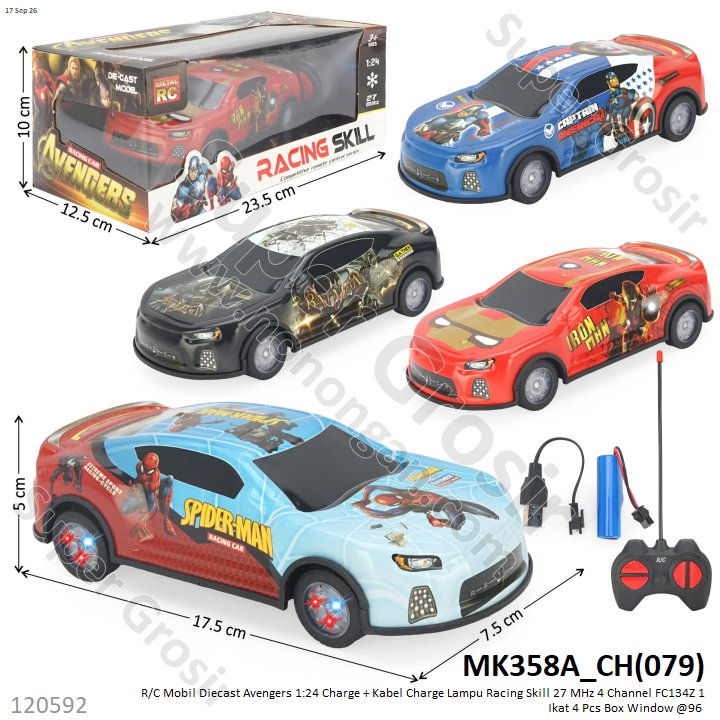 R/C Mobil Diecast Avengers 1:24 Charge + Kabel Charge Lampu Racing Skill 27 MHz 4 Channel FC134Z 1 Ikat 4 Pcs Box Window @96