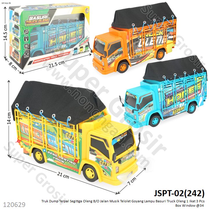 Truk Dump Terpal Segitiga Oleng B/O Jalan Musik Telolet Goyang Lampu Basuri Truck Oleng 1 Ikat 3 Pcs Box Window @34