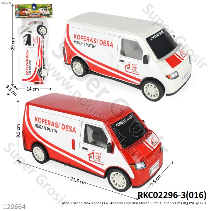 Mobil Grand Max Kopdes F/C Armada Koperasi Merah Putih 1 Inner 60 Pcs Ktg PVC @120