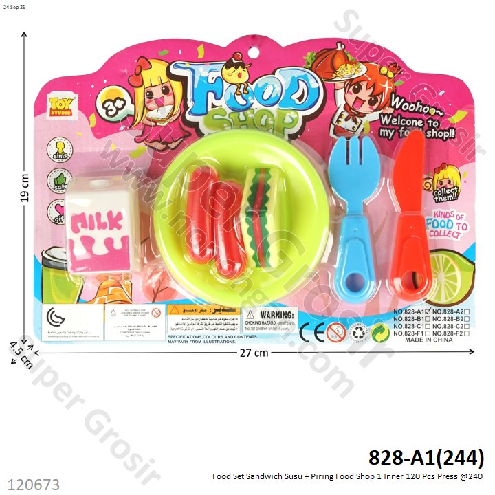 Food Set Sandwich Susu + Piring Food Shop 1 Inner 120 Pcs Press @240