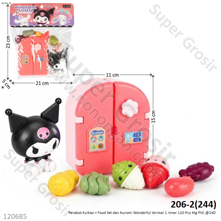 Perabot Kulkas + Food Set dan Kuromi Wonderful Animal 1 Inner 120 Pcs Ktg PVC @240