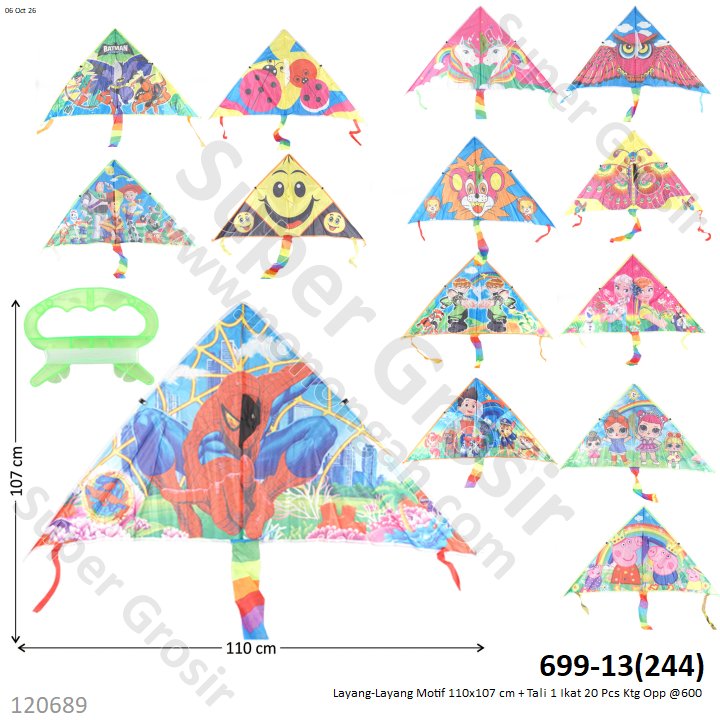 Layang-Layang Motif 110x107 cm + Tali 1 Ikat 20 Pcs Ktg Opp @600