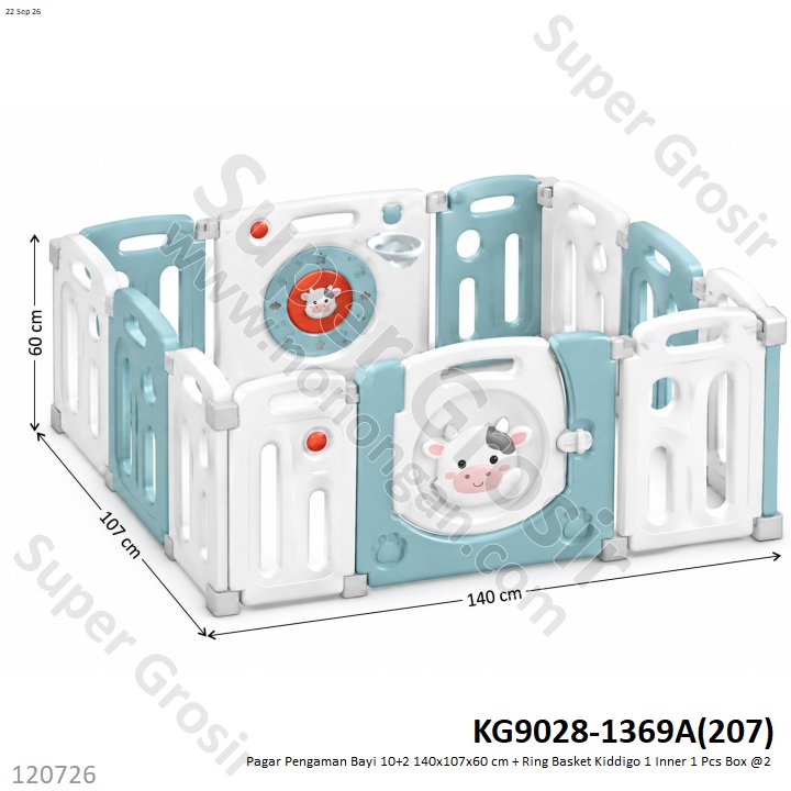 Pagar Pengaman Bayi 10+2 140x107x60 cm + Ring Basket Kiddigo 1 Inner 1 Pcs Box @2