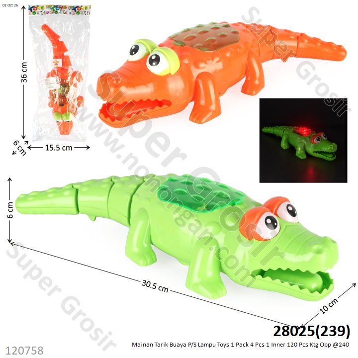 Mainan Tarik Buaya P/S Lampu Toys 1 Pack 4 Pcs 1 Inner 120 Pcs Ktg Opp @240