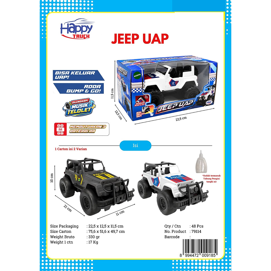 Mobil Jeep Polisi B/O Jalan Telolet Asap Jeep Uap 1 Ikat 2 Pcs Box Window @48