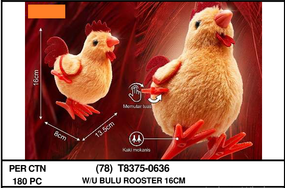 Mainan Putar Ayam Jago Jumbo 14 cm W/U Toys1 Inner 168 Pcs Ktg Opp @336