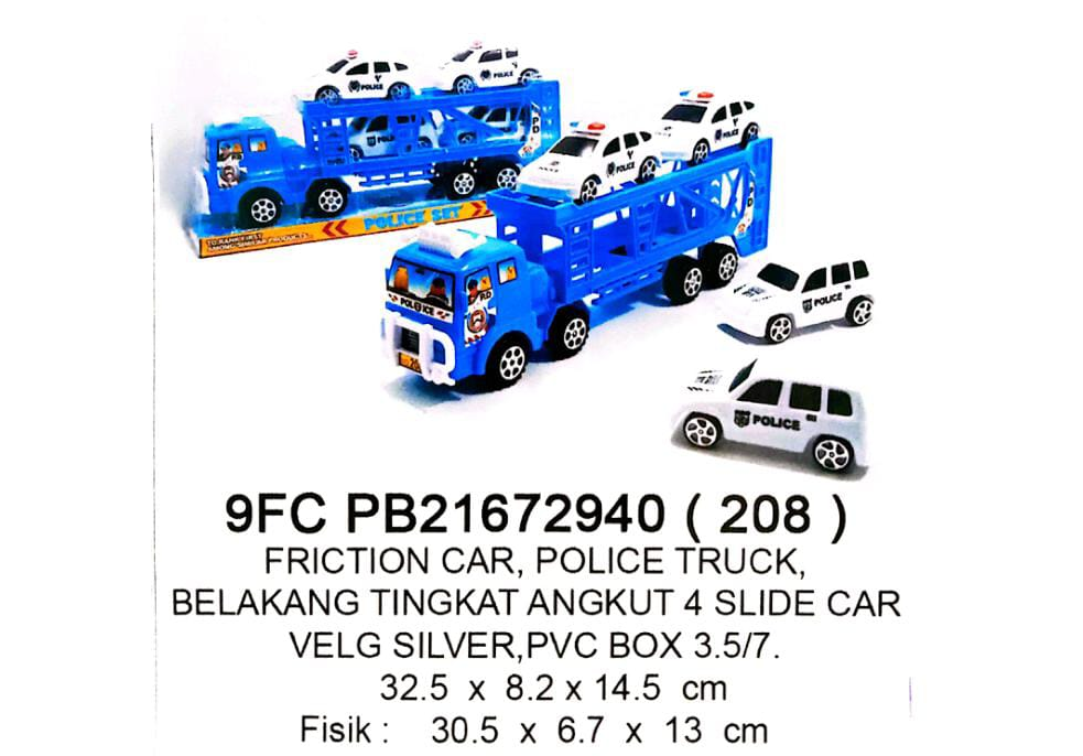 Truk Trailer Muat F/C Muat 4 Mobil Polisi F/W Police Set 1 Inner 42 Pcs Box Mika @84