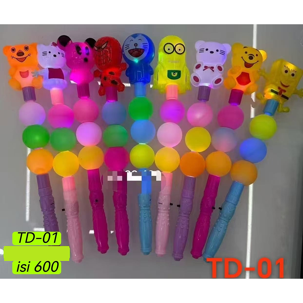 Mainan Tongkat Lampu Bola Pelangi Karakter B/O Lampu 1 Pack 12 Pcs 1 Inner 300 Pcs Loose Pack @600