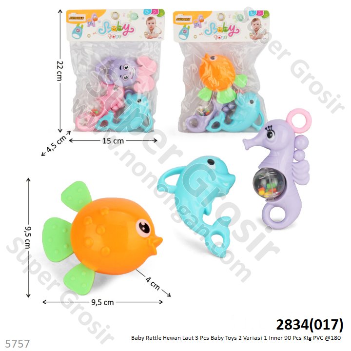 Baby Rattle Hewan Laut 3 Pcs Baby Toys 2 Variasi 1 Inner 90 Pcs Ktg PVC @180