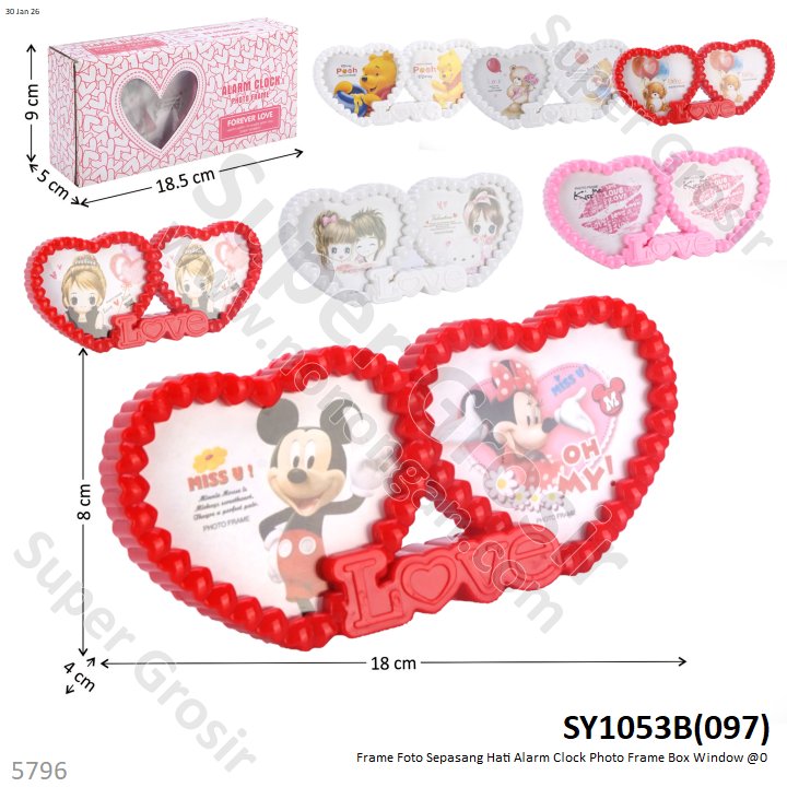 Frame Foto Sepasang Hati Alarm Clock Photo Frame Box Window @0