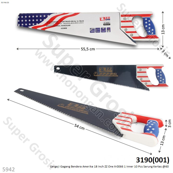 Gergaji Gagang Bendera Amerika 18 Inch ZZ One X-0066 1 Inner 10 Pcs Sarung Kertas @60